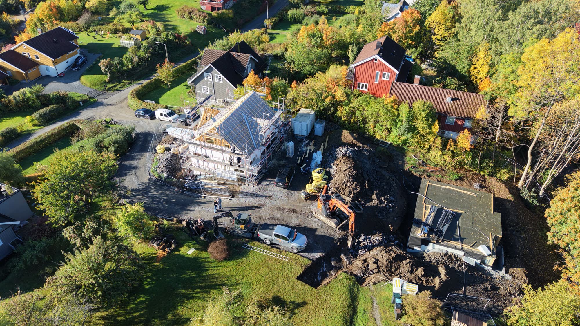 Dronebilde av byggeplassen i Hofstadåsen 19